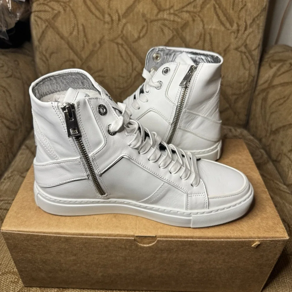 Size 39 -‎ Zadig & Voltaire High Flash Sneakers White Leather High Tops